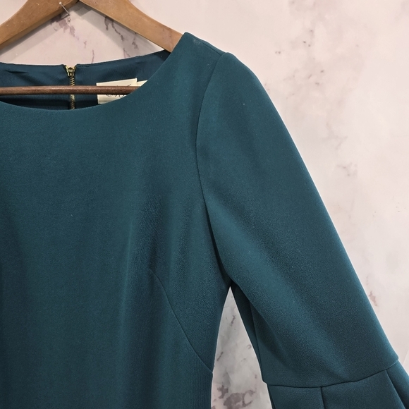 Eliza J Dress Women 4 Small Dark Forest Green Bell Sleeve Flounce Zip Ponte Knit - Picture 12 of 13
